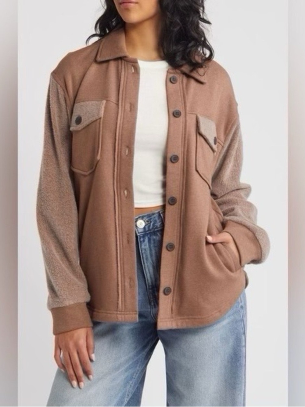 Nordstrom Thread & Supply Size Medium Brown Sweatshirt Button Front Shacket